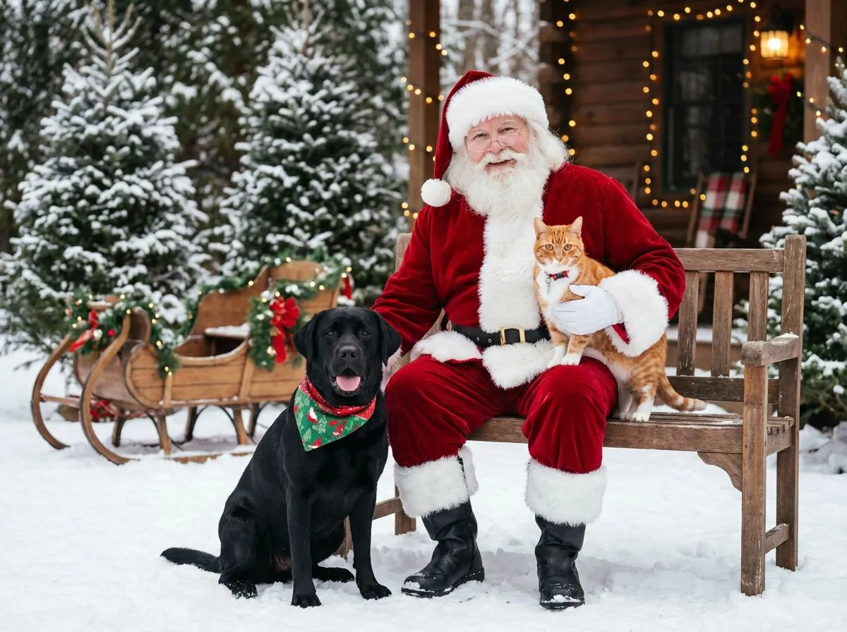 Happy pets with Santa